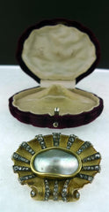 Antique Blister Pearl and Diamond Brooch in 18K Yellow Gold