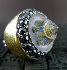 Sevan Bicakci 24K Gold Blue Mosque Dome Ring with Black and White Diamonds