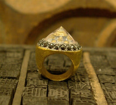 Sevan Bicakci 24K Gold Blue Mosque Dome Ring with Black and White Diamonds