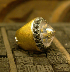 Sevan Bicakci 24K Gold Blue Mosque Dome Ring with Black and White Diamonds