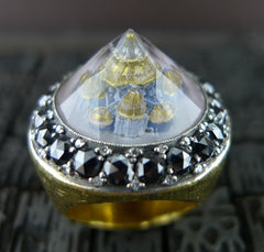Sevan Bicakci 24K Gold Blue Mosque Dome Ring with Black and White Diamonds