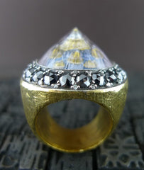 Sevan Bicakci 24K Gold Blue Mosque Dome Ring with Black and White Diamonds
