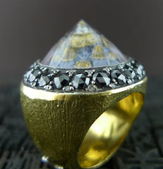 Sevan Bicakci 24K Gold Blue Mosque Dome Ring with Black and White Diamonds
