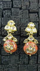 Amrapali Diamond and Coral Drop Earrings in 22K Yellow Gold