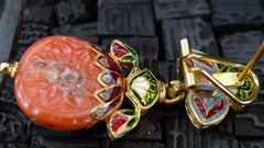Amrapali Diamond and Coral Drop Earrings in 22K Yellow Gold