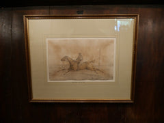 Pair of Henry Aiken Watercolor Original Paintings of Jumping Scenes