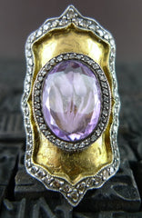 Sevan Bicakci Carved Theodora Ring in 24K Yellow Gold, Silver, Amethyst, and Diamonds