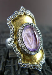 Sevan Bicakci Carved Theodora Ring in 24K Yellow Gold, Silver, Amethyst, and Diamonds