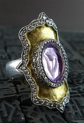 Sevan Bicakci Carved Theodora Ring in 24K Yellow Gold, Silver, Amethyst, and Diamonds