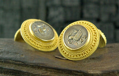 Carolyn Tyler One of a Kind Cufflink and Stud Set in 22K Yellow Gold and Ancient Khmer Coins