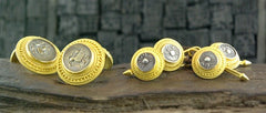 Carolyn Tyler One of a Kind Cufflink and Stud Set in 22K Yellow Gold and Ancient Khmer Coins