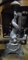 Antique Italian Dolphin Figural Fireplace Andirons in Bronze