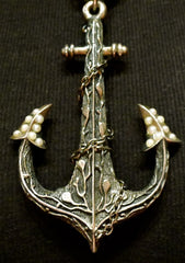 Ugo Cacciatore Sterling Silver, Pearl, and Red Tourmaline Anchor Necklace