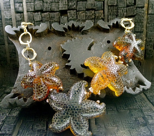 Lucifer Vir Honestus 18K Rose Gold and Carved Amber Starfish Necklace