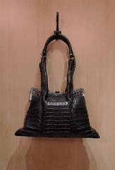 Clara Kasavina Black Crocodile Purse with Crystal Mesh and Frame