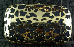Shana Caged Satin Clutch in Black Satin with Gold Metal Overlay