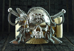Ugo Cacciatori Pirate/Skeleton Belt Buckle and Leather Strap