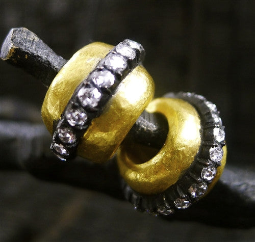 Yossi Harari Sara Hoop Earrings with Diamonds in 24K Gold and Oxidized "Gilver"