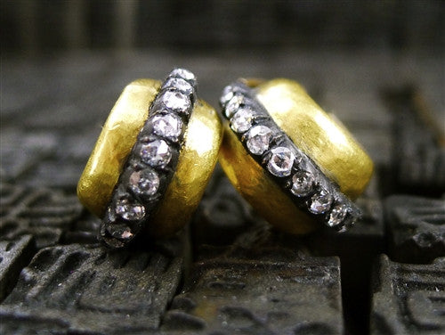 Yossi Harari Sara Hoop Earrings with Diamonds in 24K Gold and Oxidized "Gilver"