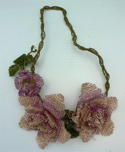 Mindy Lam Pink and Peach Swarovski Crystal  Flower Necklace