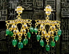 Vintage Emerald and Diamond Earrings in 22K Yellow Gold