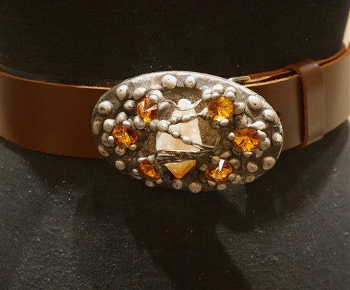 Mikal Winn Fire Crystal Buckle and Brown Belt