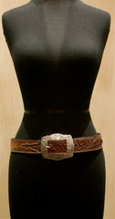 Continental Leather Fashion Silver Square Buckle Belt