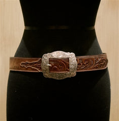 Continental Leather Fashion Silver Square Buckle Belt