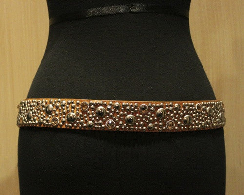 Streets Ahead Saddle Brown Belt with Studs and Crystals