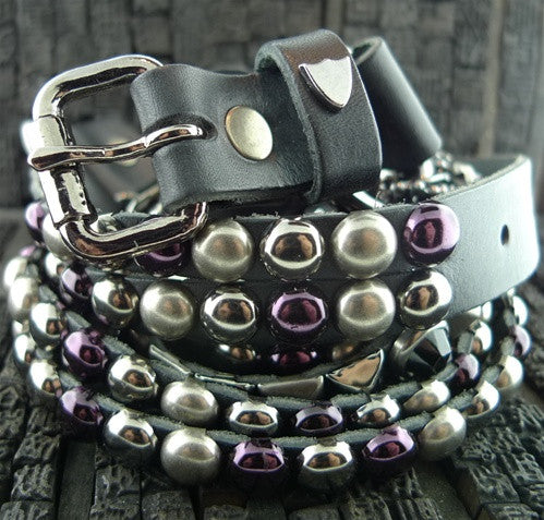 HTC Black  Studded Wonder Stripes Blackened Chains and Purple Crystal Belt