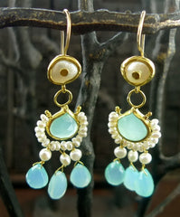 Nava Zahavi 24K Pearl and Peruvian Chalcedony Chandelier Earrings