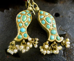 Amrapali 22K Yellow Gold, Turquoise, and Pearl Fish (Pisces) Earrings