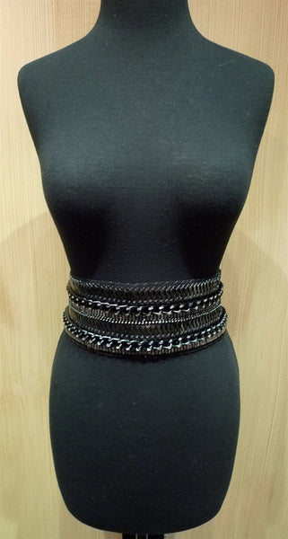 Erickson Beamon For Haiti Corset Chain Encrusted Belt with Ribbon Tie Closure