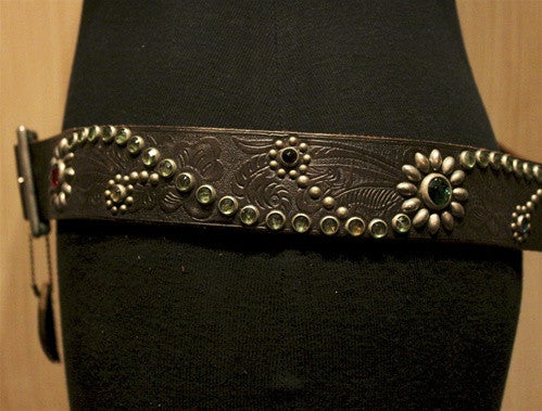 HTC Western Tooled and Crystal Studded Belt