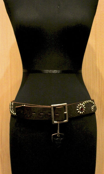 HTC Western Tooled and Crystal Studded Belt