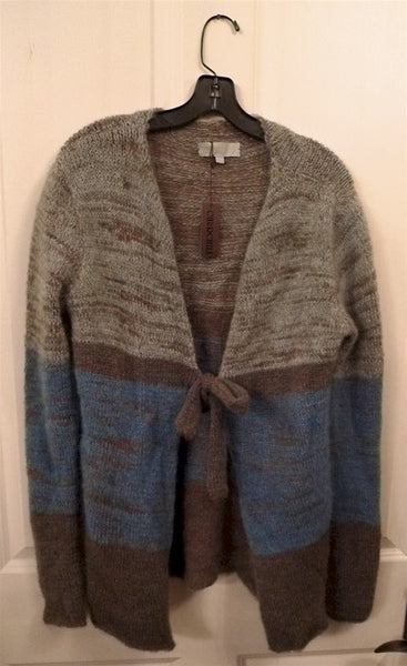 Gretchen Comly Brown And Blue Tie Front Handknit Sweater