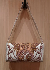 Buba of London Bag In White with Gold, and Pink Embroidery