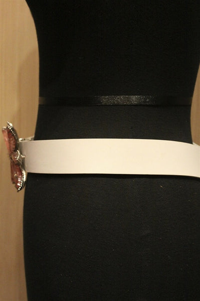 Orciani White Belt with Pink Crystal Flower Buckle