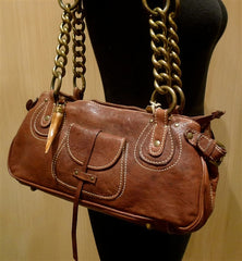 Malini Murjani Brown Leather Handbag with Chain