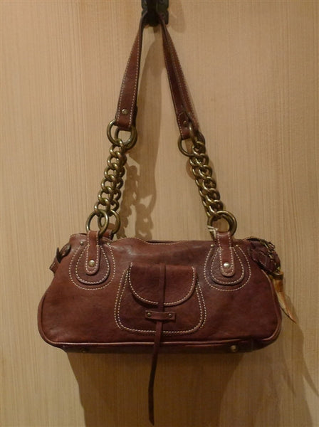 Malini Murjani Brown Leather Handbag with Chain