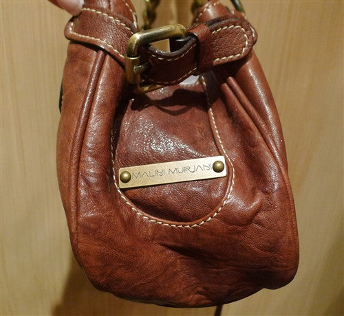 Malini Murjani Brown Leather Handbag with Chain