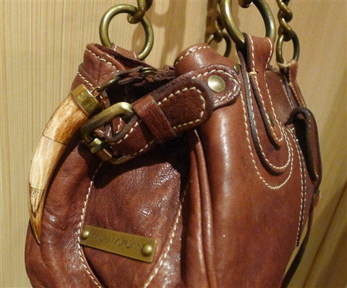 Malini Murjani Brown Leather Handbag with Chain