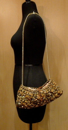 Lorenza Candy Bar Handwoven Bronze/Gold Metallic Shoulder Bag