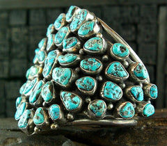 Old Pawn Silver and 220cts Morenci Turquoise Bracelet Cuff