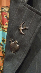 Mr. Winter Charcoal Pinstripe Boyfriend Blazer with Sterling Silver Charms on Lapel