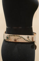 Hollywood Trading Company Beige Jewel Studded Belt