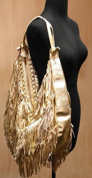 Jana Feifer Gold Metallic Fringe Shoulder Bag