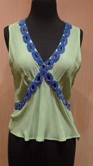 Tanja Pignatelli Green Cami Shirt with Blue Beaded Neckline