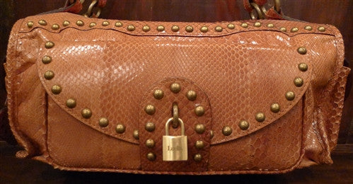 Luella Joni Cognac Snakeskin Handbag with Brass Studs