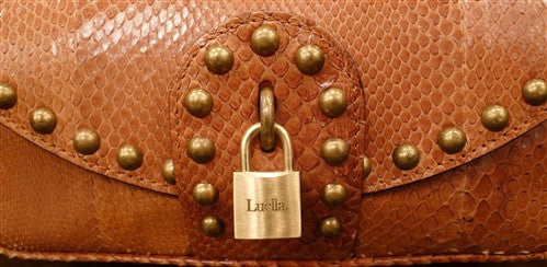 Luella Joni Cognac Snakeskin Handbag with Brass Studs